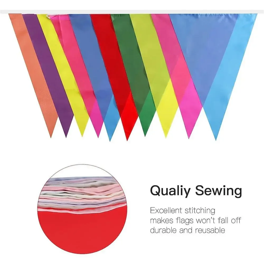 Reusable Pennant Banner, (3) 30 Foot Rainbow String Flags, Kids Birthday Party